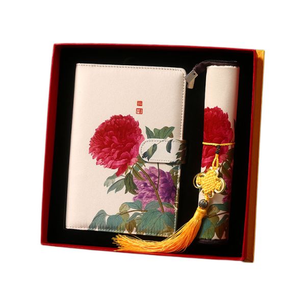 【清·恽寿平·牡丹图】中国风 复古风套装 丝绸笔记本+鼠标垫两件套 创意商务礼品