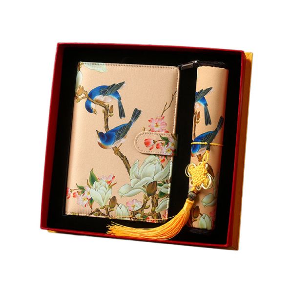 【喜上枝头】中国风 复古风套装 丝绸笔记本+鼠标垫两件套 年会奖品