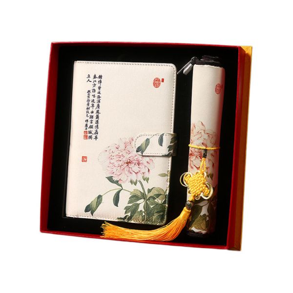 【牡丹图】中国风 复古风套装 丝绸笔记本+鼠标垫两件套年会奖品创意礼品