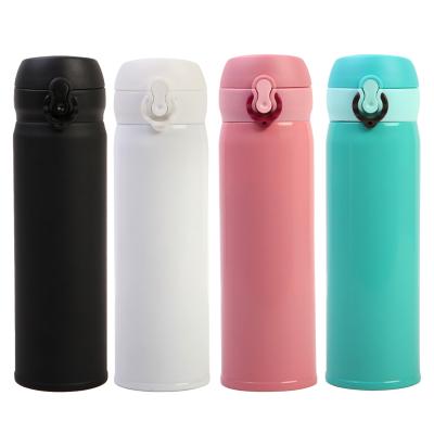 弹压翻盖式不锈钢真空保温杯 500ml--蓝色