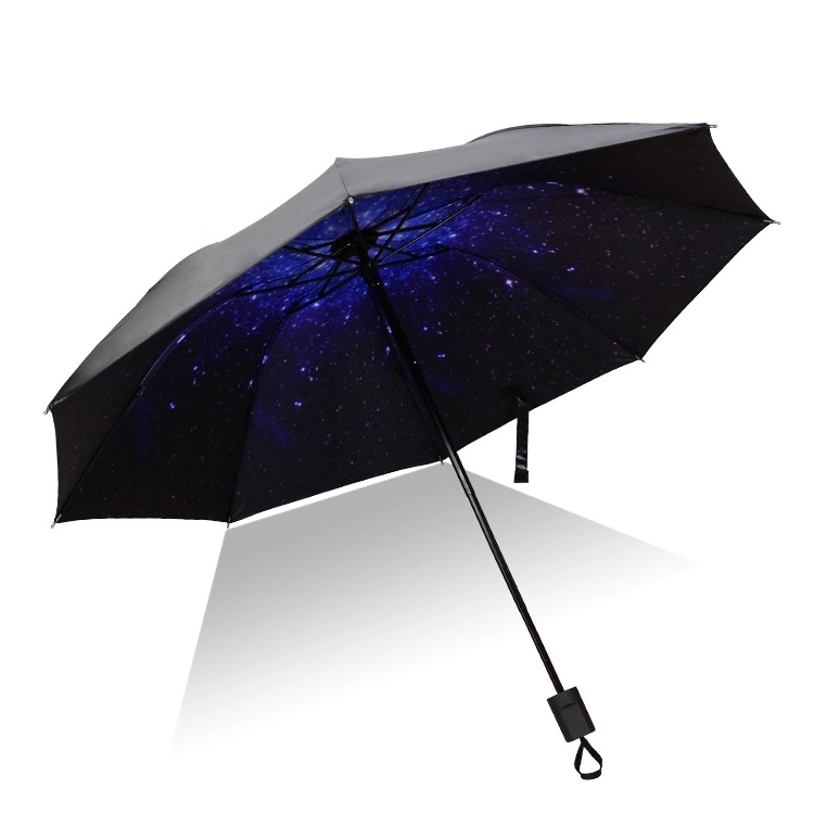【星空】外黑胶晴雨伞 三折防嗮遮阳伞 折叠晴雨两用伞 广告宣传礼品