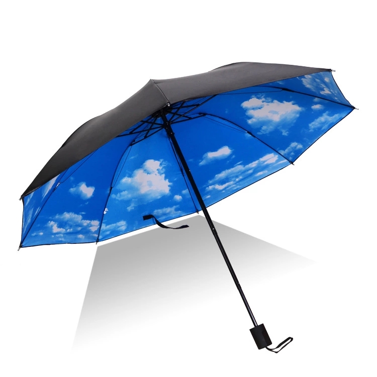【蓝天白云】外黑胶晴雨伞 三折防嗮遮阳伞 折叠晴雨两用伞 艺术礼品定制
