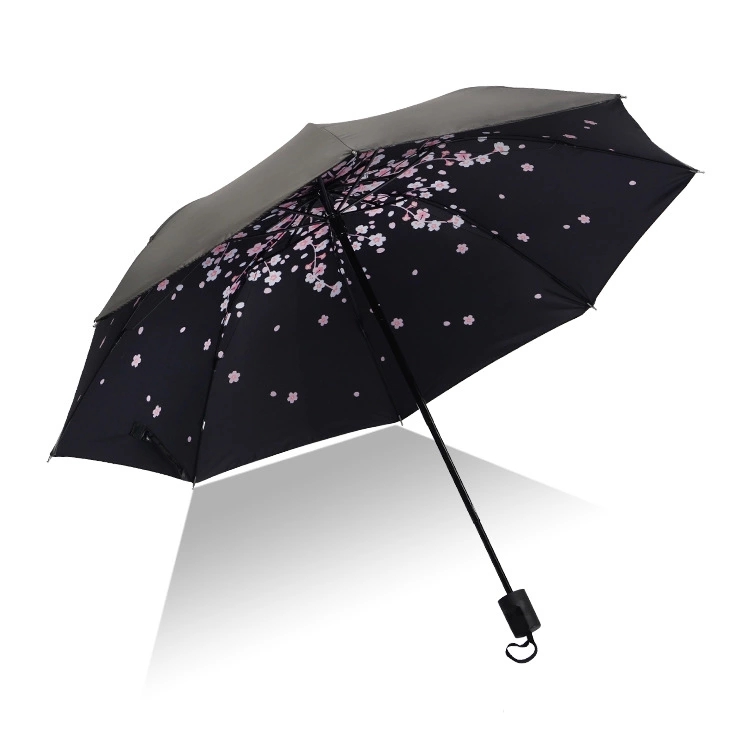 【内桃花】外黑胶晴雨伞 三折防嗮遮阳伞 折叠晴雨两用伞 实用小礼品