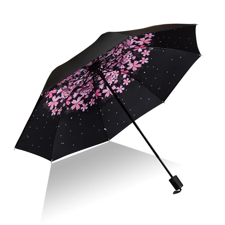 【美女樱】外黑胶晴雨伞 三折防嗮遮阳伞 折叠晴雨两用伞 实用小礼品