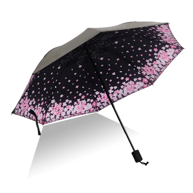 【落樱】外黑胶晴雨伞 三折防嗮遮阳伞 折叠晴雨两用伞 女性福利小礼品