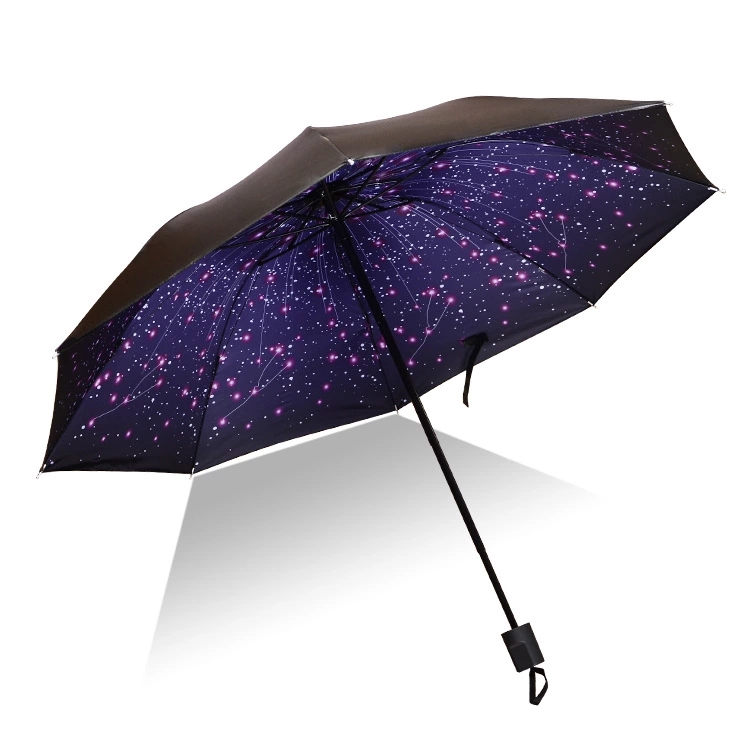【繁星】外黑胶晴雨伞 三折防嗮遮阳伞 折叠晴雨两用伞 广告宣传礼品