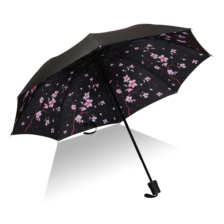 【樱花醉】外黑胶晴雨伞 三折防嗮遮阳伞 折叠晴雨两用伞 实用促销礼品
