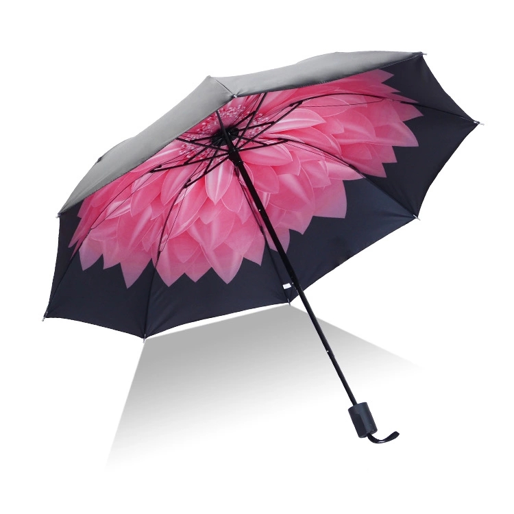 【西瓜红】外黑胶晴雨伞 三折防嗮遮阳伞 折叠晴雨两用伞 实用小礼品