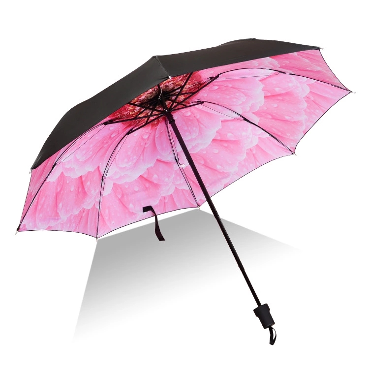 【蝴蝶兰】外黑胶晴雨伞 三折防嗮遮阳伞 折叠晴雨两用伞 艺术礼品定制