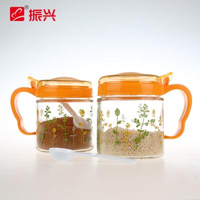 振兴印花玻璃密封罐 弹压式五谷杂粮储存罐2个装 350ML（YH5890）