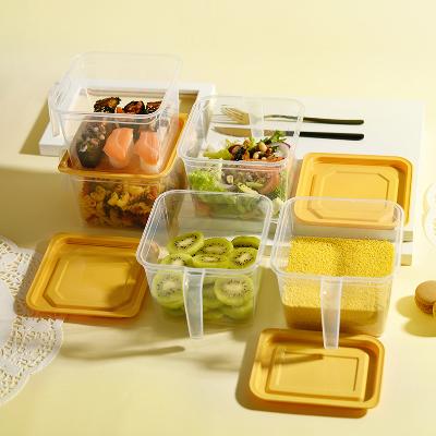 带手柄可叠加透明食品密封保鲜盒 杂粮收纳盒--黄色盖