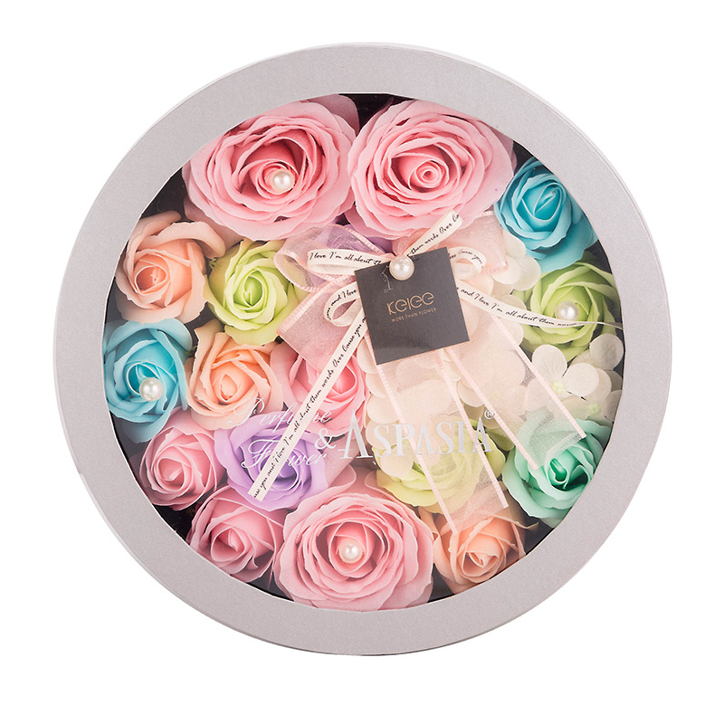 仿真玫瑰花礼盒 皂花圆形礼盒 皂花礼品