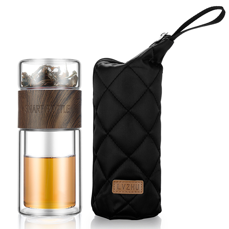 旅行双层玻璃泡茶杯 创意茶水分离茶杯 户外便携玻璃杯 200ML 便携商务礼品