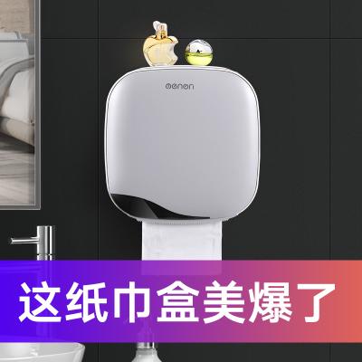 弹盖壁挂式防水纸巾盒置物架 免打孔卷纸抽纸盒--粉色