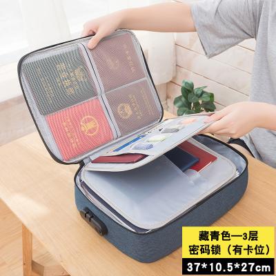 牛津布防水证件收纳包 三层带锁--藏青色