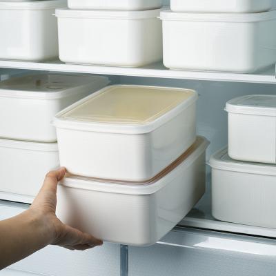 日式带透明盖有分类标签冰箱保鲜盒 长方形食品收纳盒--大号3L