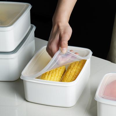 日式带透明盖有分类标签冰箱保鲜盒 长方形食品收纳盒--中号2L