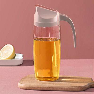 透明防尘防漏自动开合玻璃油壶 600ml--卡粉色