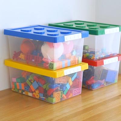 卡扣式透明可叠加玩具收纳箱 积木收纳盒--大号蓝色