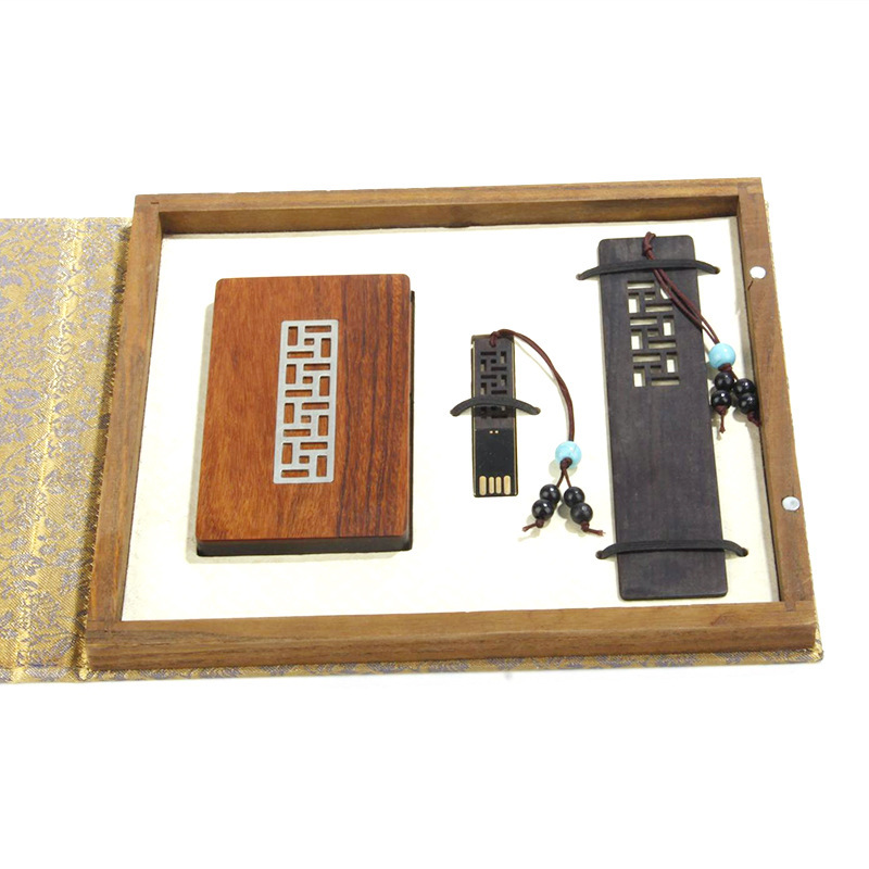 特色办公3件套 风雅名片夹+黄铜U盘+紫光檀书签 会议礼品
