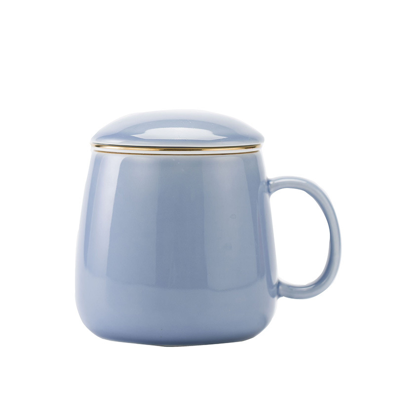 简约清新马克杯茶杯带盖过滤办公室泡茶杯水分离陶瓷杯 礼盒装 公司小礼品