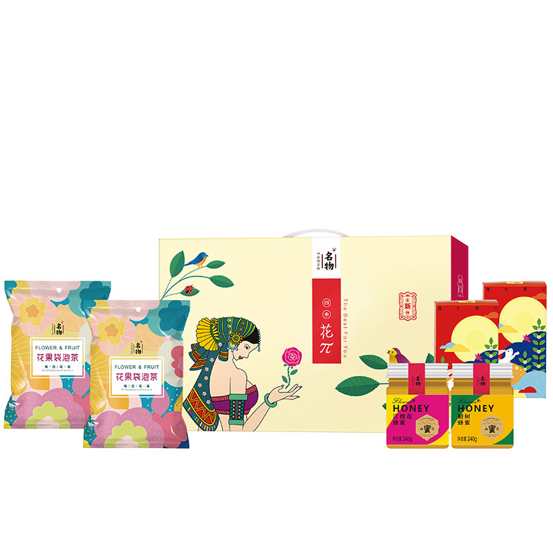 花π四季·花果袋泡茶中秋套装B 椴树蜂蜜+洋槐花蜂蜜+鲜花饼套装 中秋不送月饼送什么