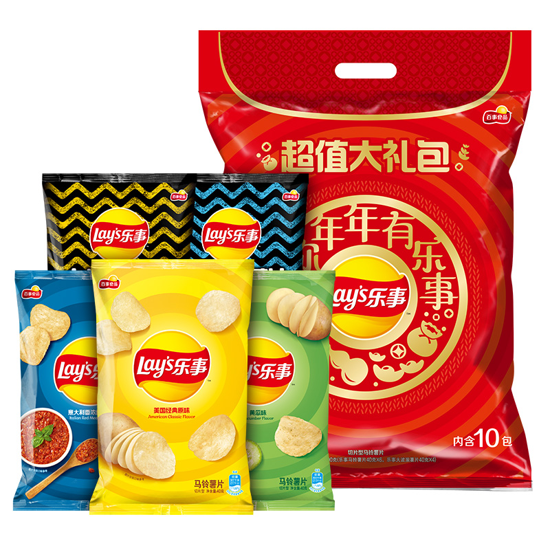 【京东伙伴计划—仅限积分兑换】乐事（Lay’s）薯片 休闲食品 大波浪薯片（黄瓜味+原味+红烩味+鱿鱼味+鸡翅味）400g大礼包