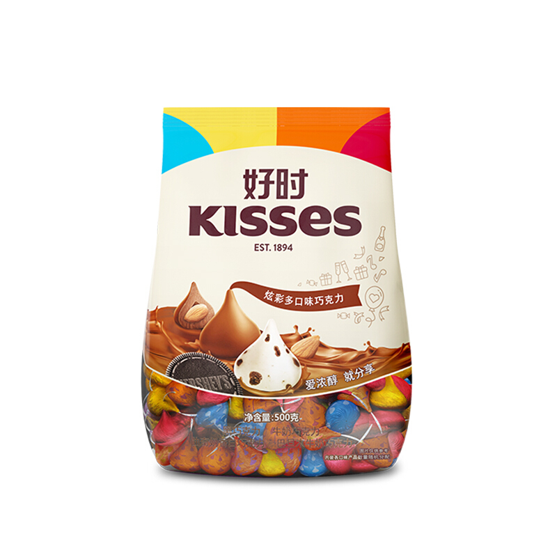 【京东伙伴计划—仅限积分兑换】好时之吻 Kisses 炫彩 多口味巧克力 糖果零食 年货 婚庆喜糖 散装 500g