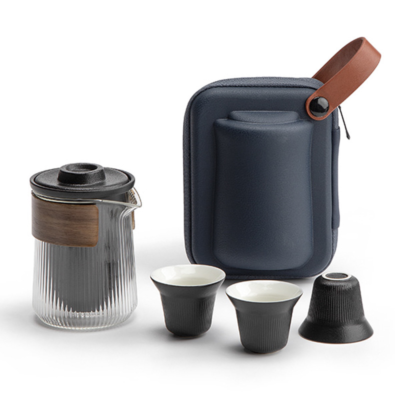 【经纬】竖条纹设计 一体式旅行茶具套装 公司员工生日礼物