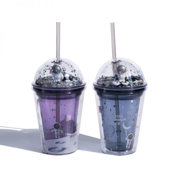 【星际漫游】space cup 创意双层吸管杯380ML 潮流塑料水杯 中秋小礼品