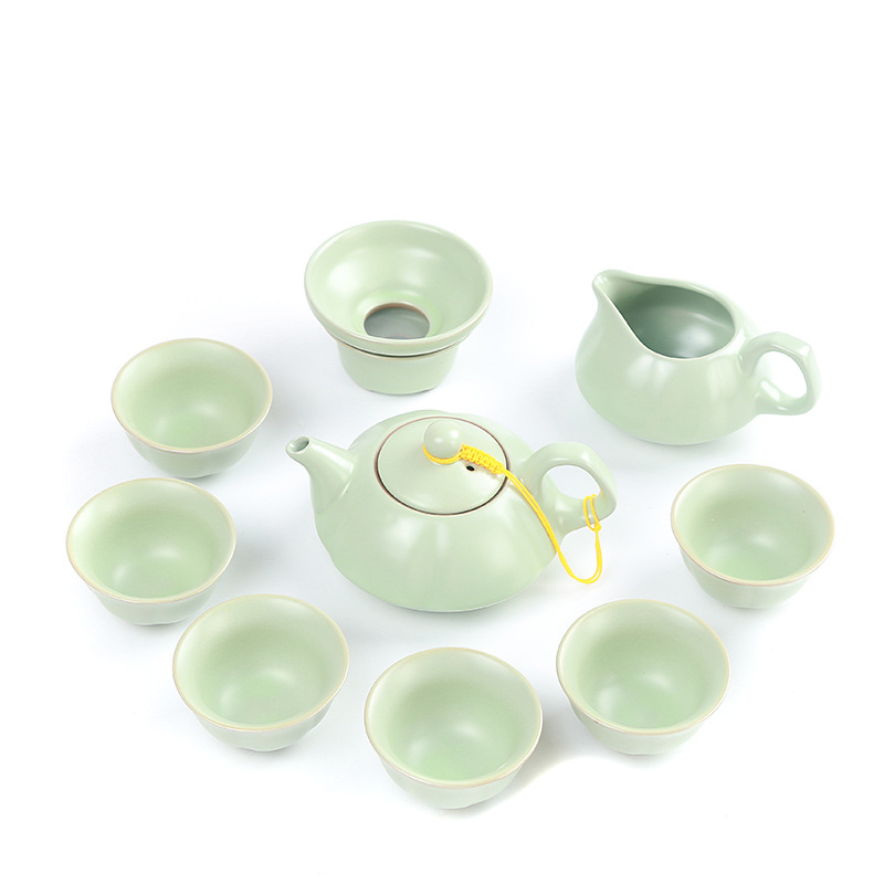汝窑陶瓷整套茶壶茶杯盖碗茶具套装 汝窑开片茶具礼盒 高级礼品