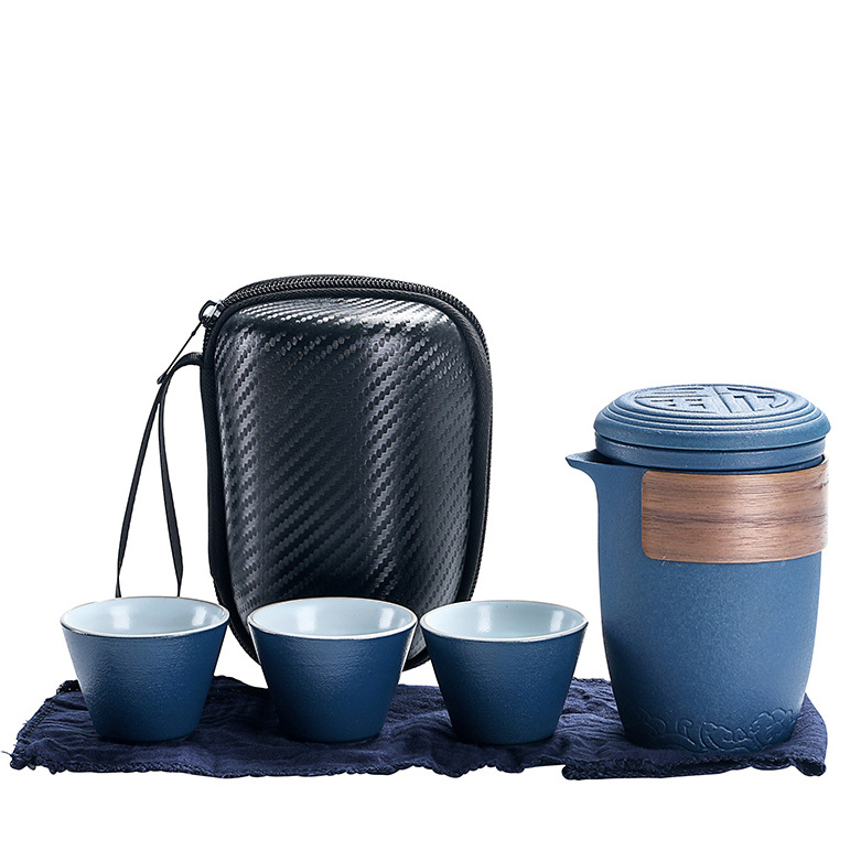 黑陶便携旅行茶具套装 一壶三杯快客杯功夫茶具组合 商务伴手礼