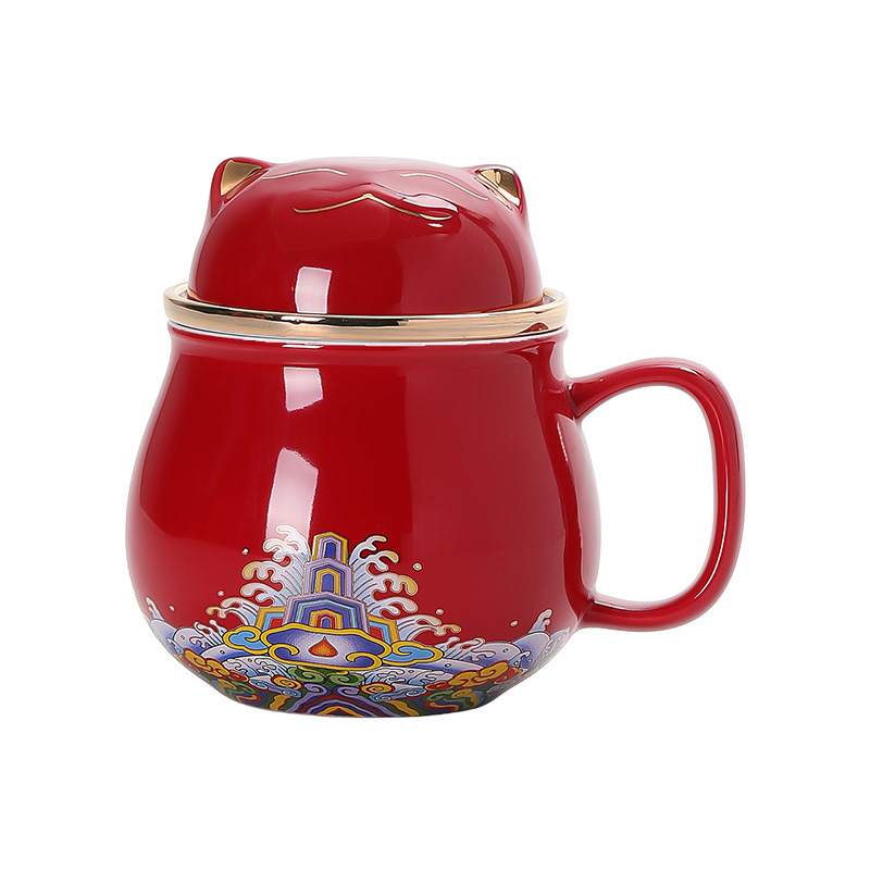 卡通猫鼠陶瓷马克杯 办公创意茶水分离杯300ml 有寓意的礼品