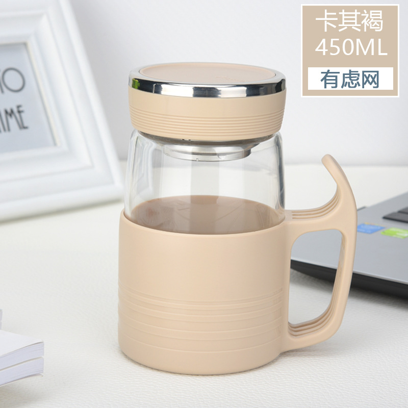 休闲办公玻璃杯 带手柄便携耐热花茶杯 趣味运动会奖品