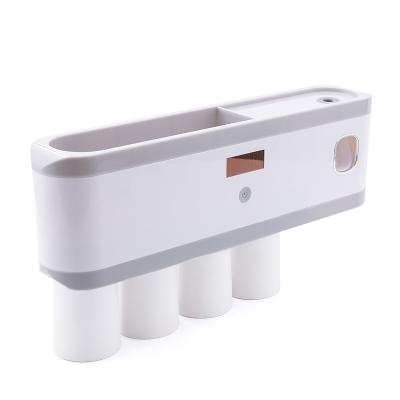 太阳能智能紫外线杀菌带挤牙膏器牙刷架 置物洗漱套装--四杯 白色（897）