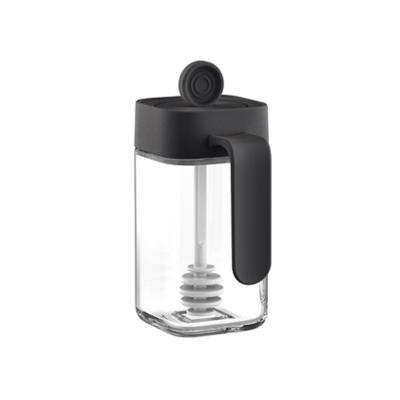 安迪方型勺盖一体调味罐 玻璃蜂蜜瓶 250ml--卡黑色