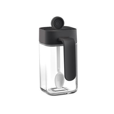 安迪方型勺盖一体调味罐 玻璃调味瓶 250ml--卡黑色