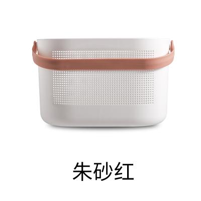 简约密孔单手提沥水沐浴篮 果蔬收纳篮--朱砂红