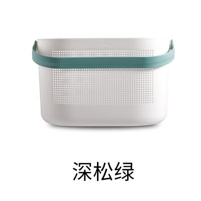 简约密孔单手提沥水沐浴篮 果蔬收纳篮--深松绿