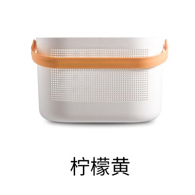 简约密孔单手提沥水沐浴篮 果蔬收纳篮--柠檬黄