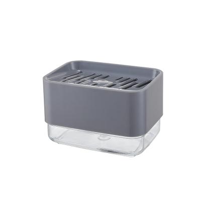 带海绵擦按压式洗洁精出液器 自动皂液盒--经典灰