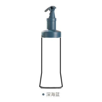 倾斜油嘴按压开盖油瓶 玻璃调料瓶 油壶--深海蓝