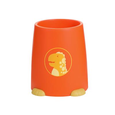 北欧风双分格沥水恐龙筷子笼 餐具收纳盒--果橙色