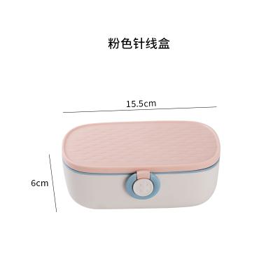 大圆形卡扣便携椭圆盒双层20卷缝纫线针线盒套装--粉色