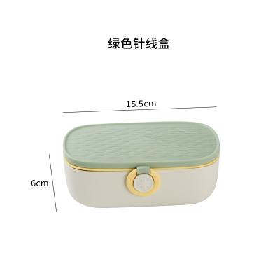 大圆形卡扣便携椭圆盒双层20卷缝纫线针线盒套装--绿色