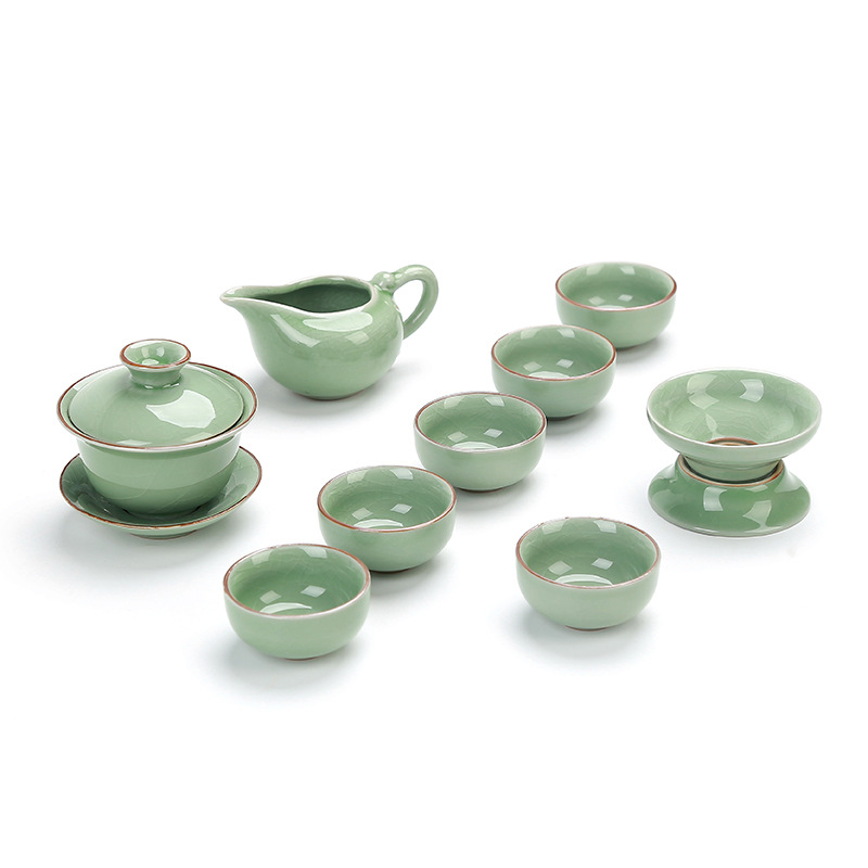 开片哥窑功夫茶具套装 10头陶瓷茶壶盖碗整套精美礼盒 送给领导的礼品