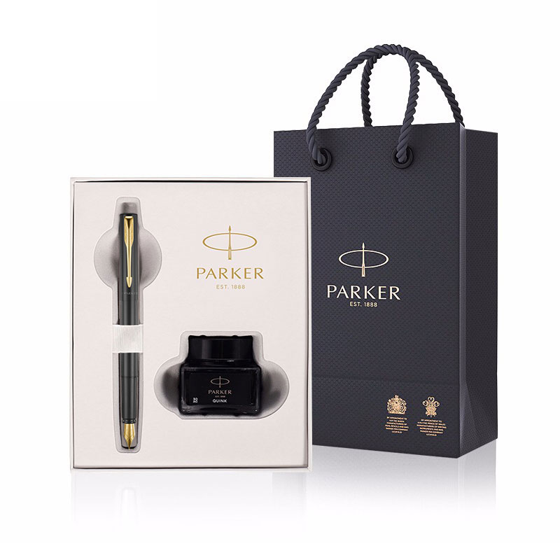 派克PARKER 威雅XL经典黑金夹墨水笔+浅灰小墨水礼盒套装 公司奖品买什么好