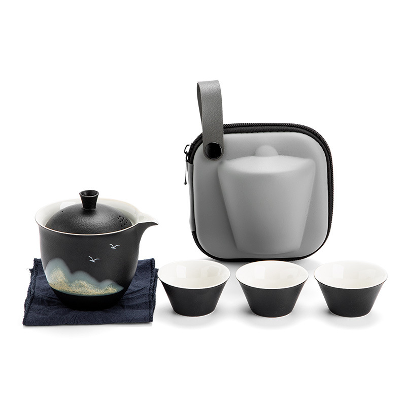 日式便携快客杯旅行茶具 一壶三杯功夫茶具套装 商务伴手礼一般送什么