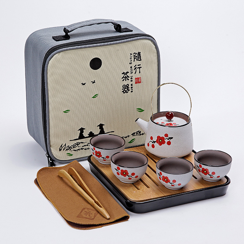 陶瓷手绘紫砂功夫茶具套装 旅行茶具商务便携式车载茶具 