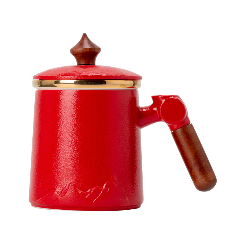 创意中国风远山办公过滤泡茶水杯 带盖茶水分离定制陶瓷马克杯 商务礼盒